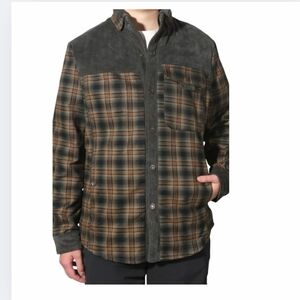 Zaitan Men's Flannel Jacket Size XL Snap Front Sherpa Lined Corduroy Plaid Shirt
